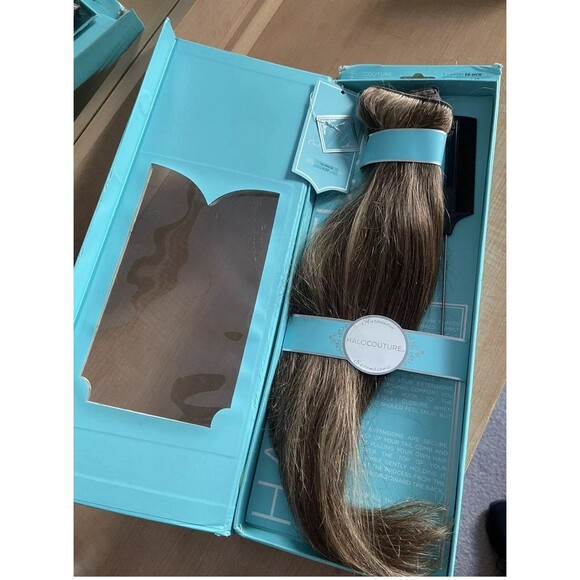 Halo couture hair extensions halo wire 16” color 4/27 medium brown w highlights main image 8